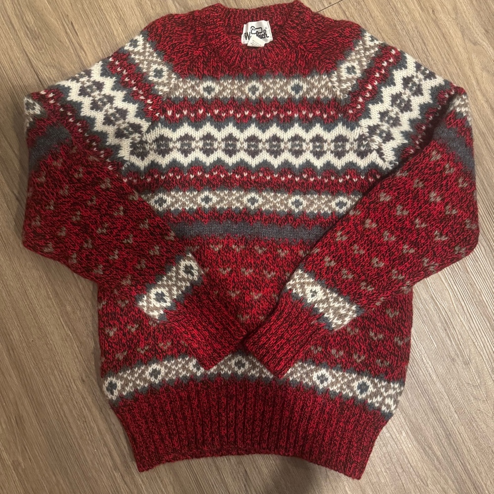 Vintage Women’s M Woolrich Red Sweater Fair Isle Wool